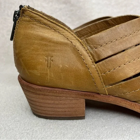 Frye Ray Huarache Woven Leather Ankle Booties Shoes-Womens 10-Tan/Brown-Designer - Picture 3 of 14